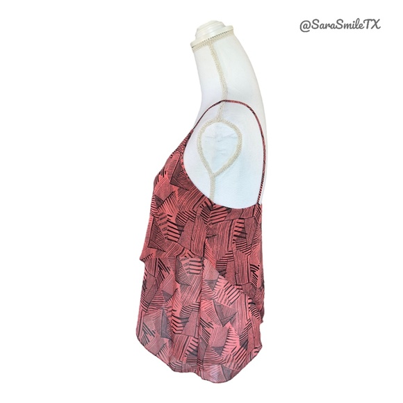 SOPRANO Salmon Pink Black Geo Print Asymmetrical Swing Camisole Tank Top - Picture 11 of 13